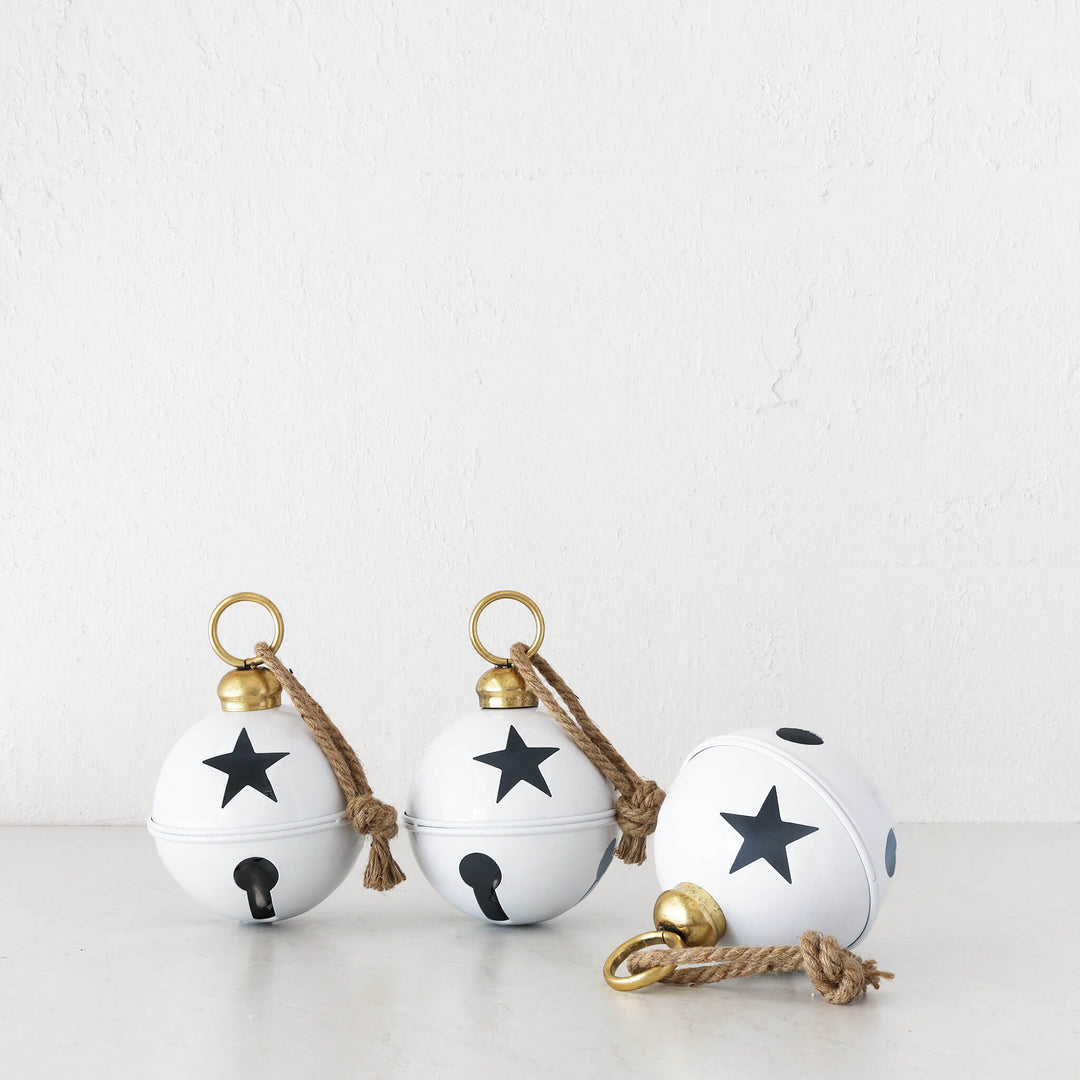 CHRISTMAS BELL BAUBLE BUNDLE X3  |  16CM  |  GLOSS WHITE