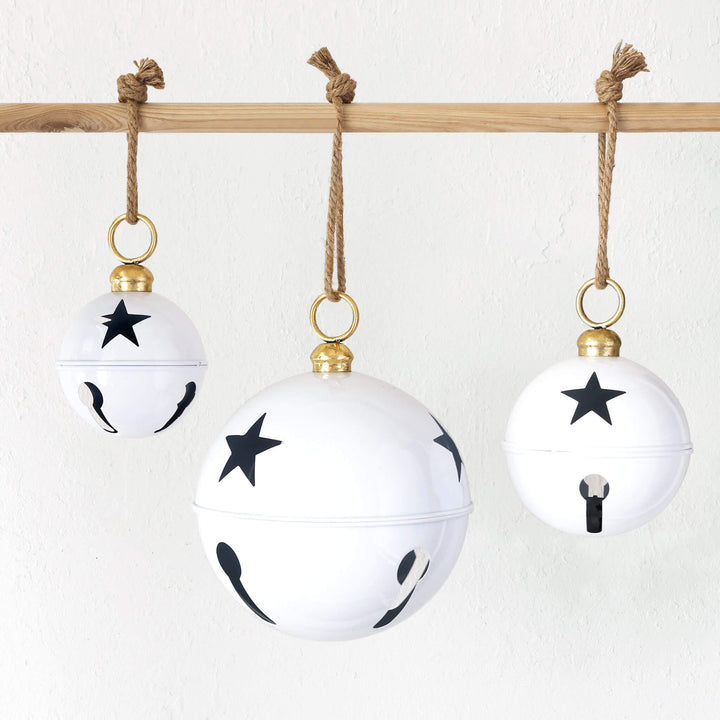 CHRISTMAS BELL BAUBLE BUNDLE X3  |  16 + 20 + 30CM  |  GLOSS WHITE