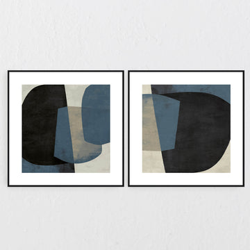 BELLANO FRAMED CANVAS PRINT |  SET OF 2  |  100 X 100CM  |  CHARCOAL + SLATE  |  BLACK FRAME