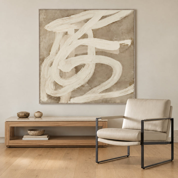 BELLUNO FRAMED CANVAS PRINT  | 140X140CM  |  TAUPE + OFF WHITE  |  LIGHT NATURAL FRAME