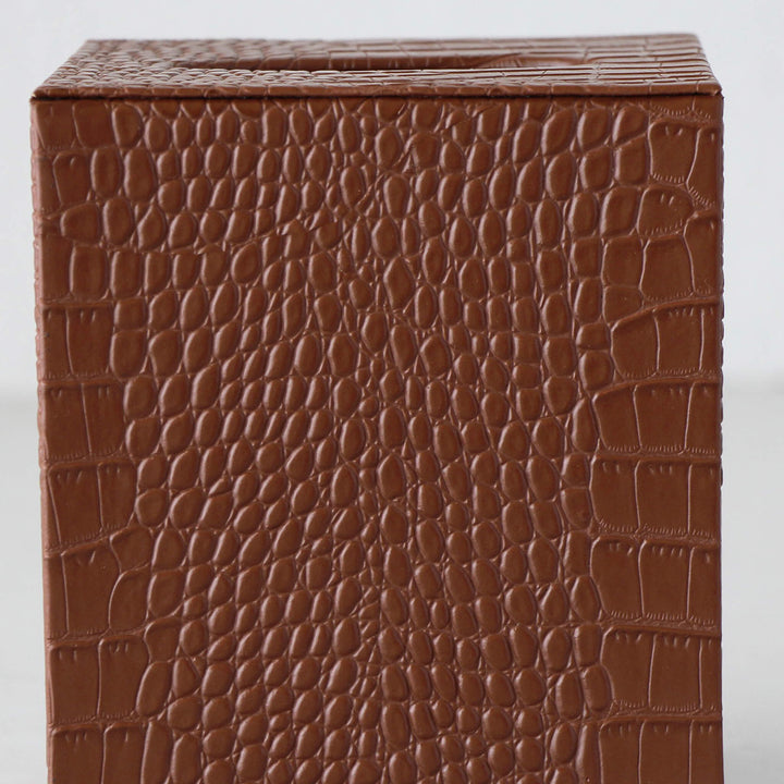 BOND CROCODILE SQUARE TISSUE BOX COVER  |  CLOSE UP |  TAN