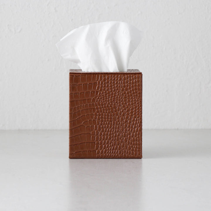 BOND CROCODILE SQUARE TISSUE BOX COVER  |  TAN