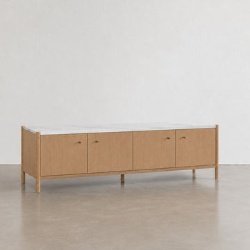 BRANZANO ENTERTAINMENT UNIT  |  BIRCH ASH WOOD GRAIN |  CARRARA WHITE CERAMIC TOP