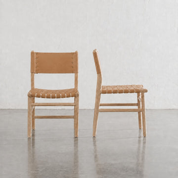 BREDENE WOVEN LEATHER DINING CHAIR  |  TAUPE STONE LEATHER + BLONDE WOOD
