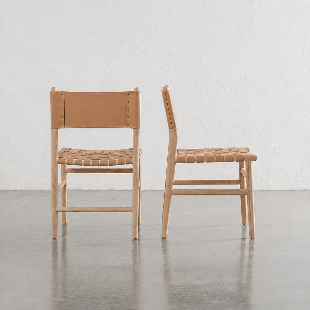 BREDENE WOVEN LEATHER DINING CHAIR  |  TAUPE STONE LEATHER + BLONDE WOOD