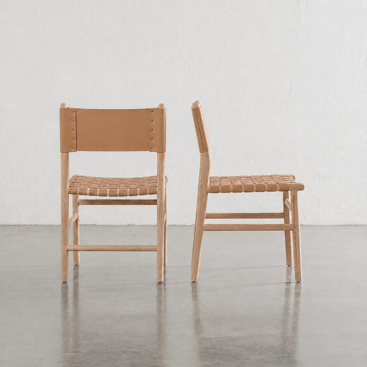 BREDENE WOVEN LEATHER DINING CHAIR  |  TAUPE STONE LEATHER + BLONDE WOOD