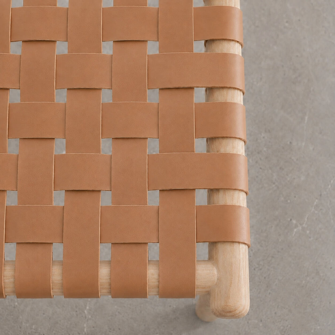 BREDENE WOVEN LEATHER DINING CHAIR  |  TAUPE STONE LEATHER + BLONDE WOOD