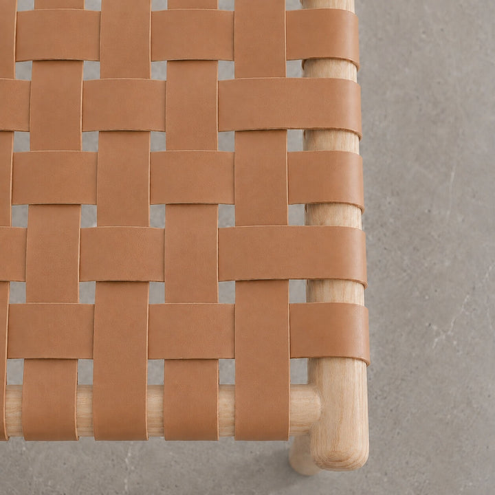 BREDENE WOVEN LEATHER DINING CHAIR  |  TAUPE STONE LEATHER + BLONDE WOOD