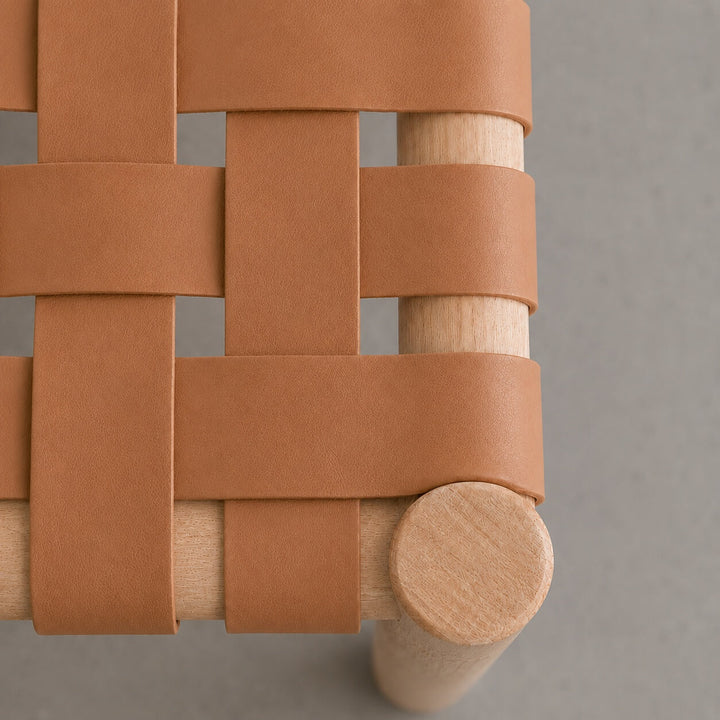 BREDENE WOVEN LEATHER COUNTER STOOL  |  TAUPE STONE + BLONDE WOOD