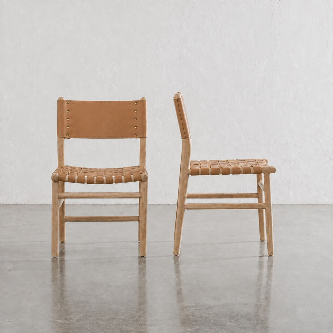 BREDENE WOVEN LEATHER DINING CHAIR  |  TAUPE STONE LEATHER + BLONDE WOOD