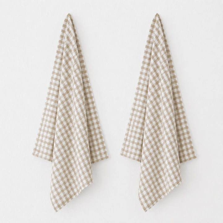 CADIZ CHECK KITCHEN TEA TOWEL BUNDLE X2  |  50X70CM  |  CARAMEL
