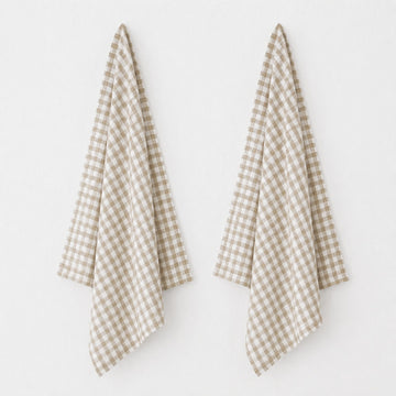 CADIZ CHECK KITCHEN TEA TOWEL BUNDLE X2  |  50X70CM  |  CARAMEL