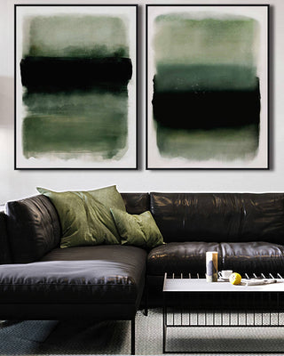 LBD EXCLUSIVE | CALDAS FRAMED CANVAS PRINT | SET OF 2 | 90CM X 120CM | GREEN + MINERAL + BLACK  |  BLACK FRAME
