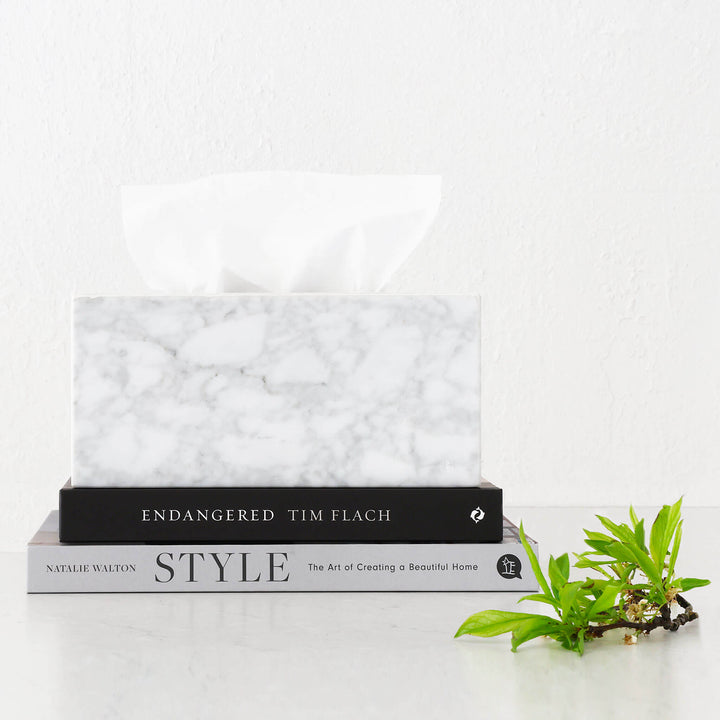 CAMERO MARBLE RECTANGLE TISSUE BOX  |  CARRARA WHITE MARBLE