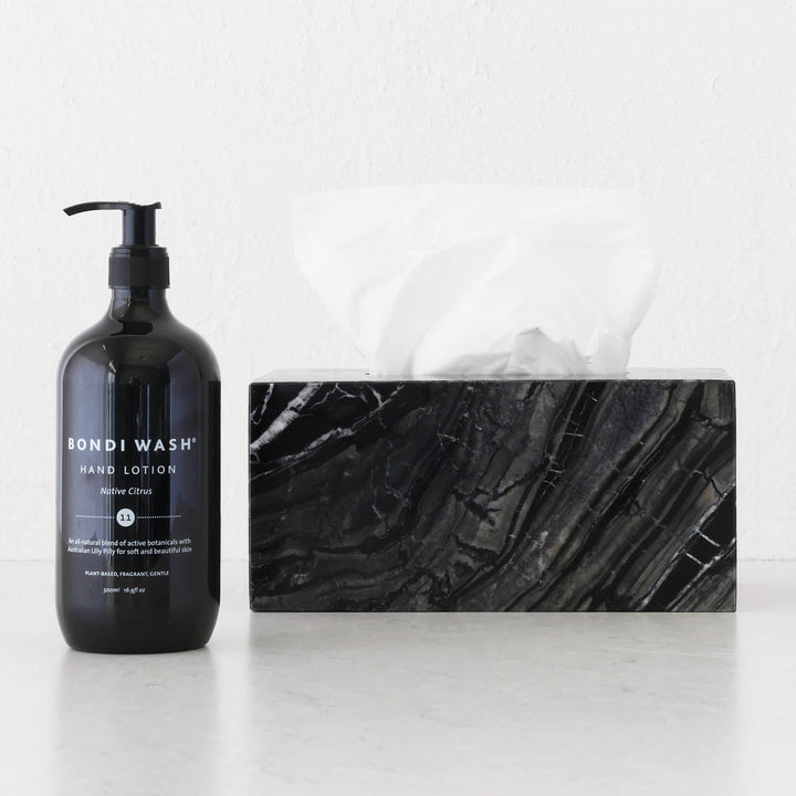 CAMERO MARBLE RECTANGLE TISSUE BOX | EMAS DARK GREY MARBLE