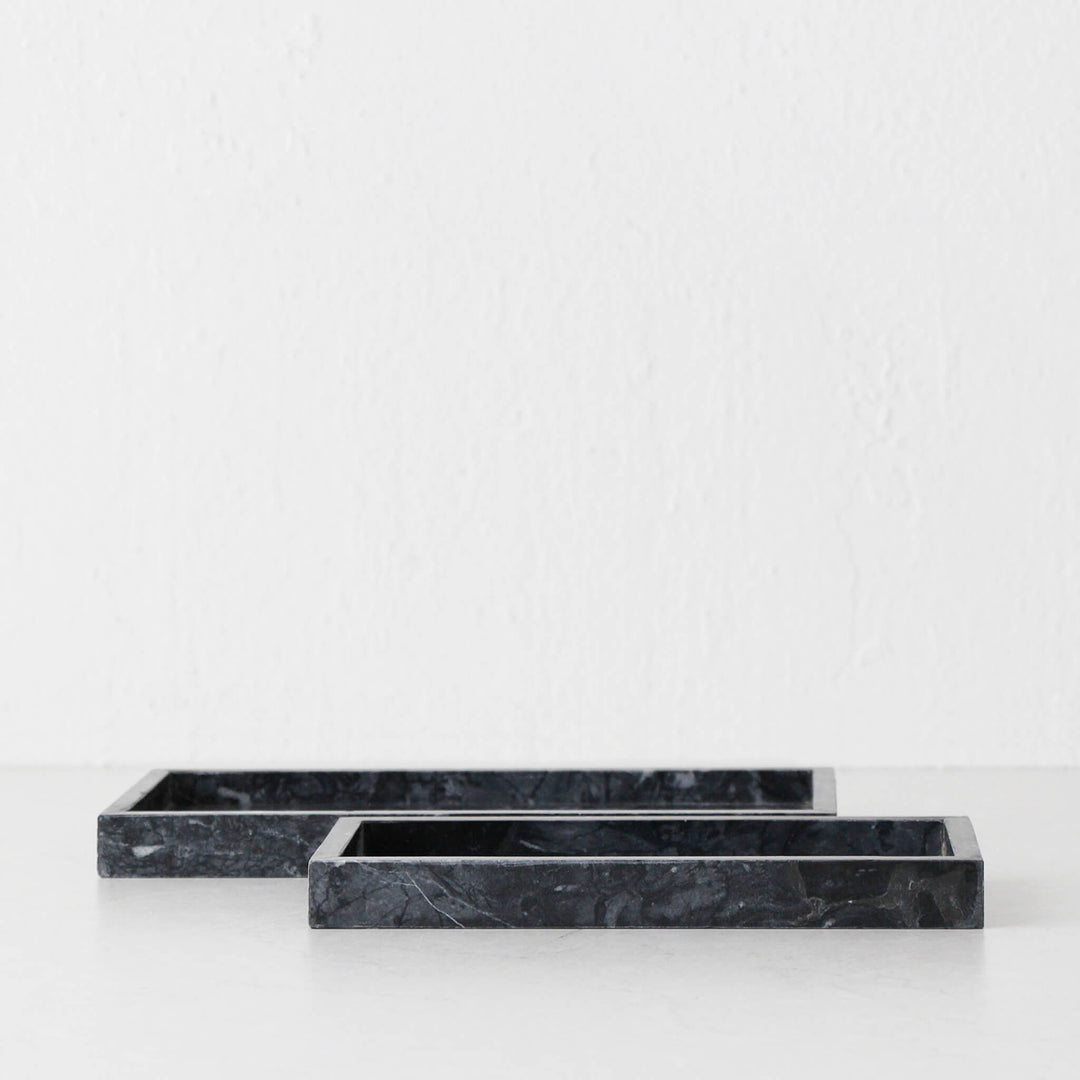 CAMERO MARBLE RECTANGLE TRAY  |  SET OF 2  |  BLACK MARBLE