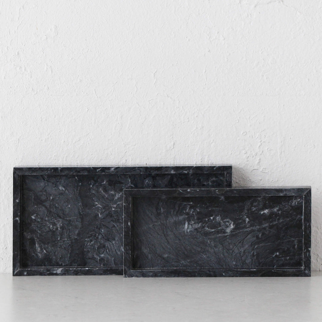 CAMERO MARBLE RECTANGLE TRAY  |  SET OF 2  |  BLACK MARBLE