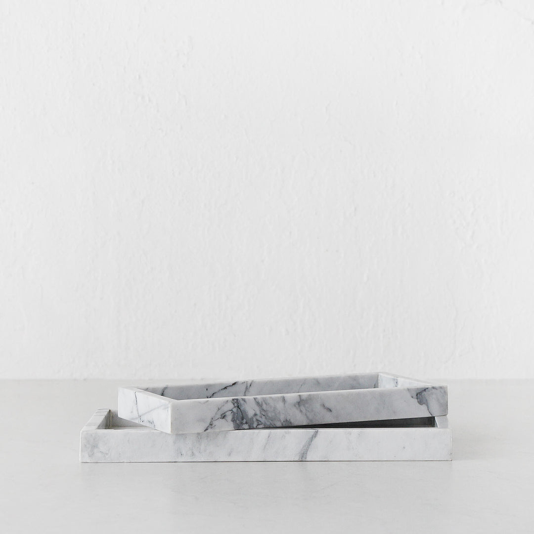 CAMERO MARBLE RECTANGLE TRAY  |  SET OF 2  |  WHITE MARBLE