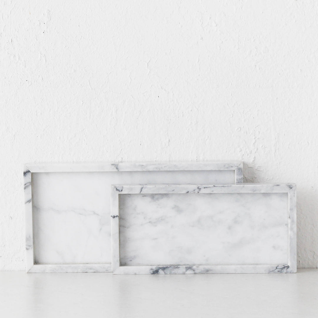 CAMERO MARBLE RECTANGLE TRAY  |  SET OF 2  |  WHITE MARBLE