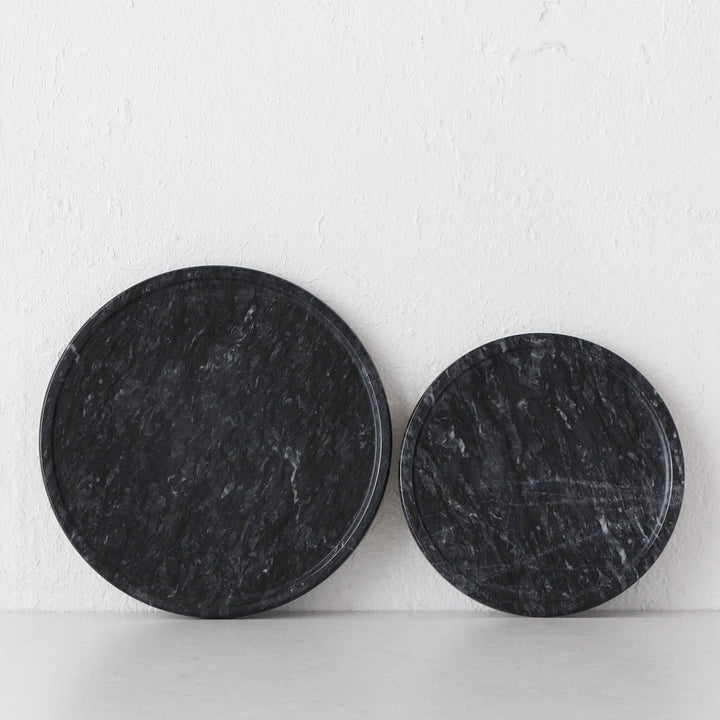 CAMERO MARBLE ROUND TRAY  |  SET OF 2  |  BLACK MARBLE