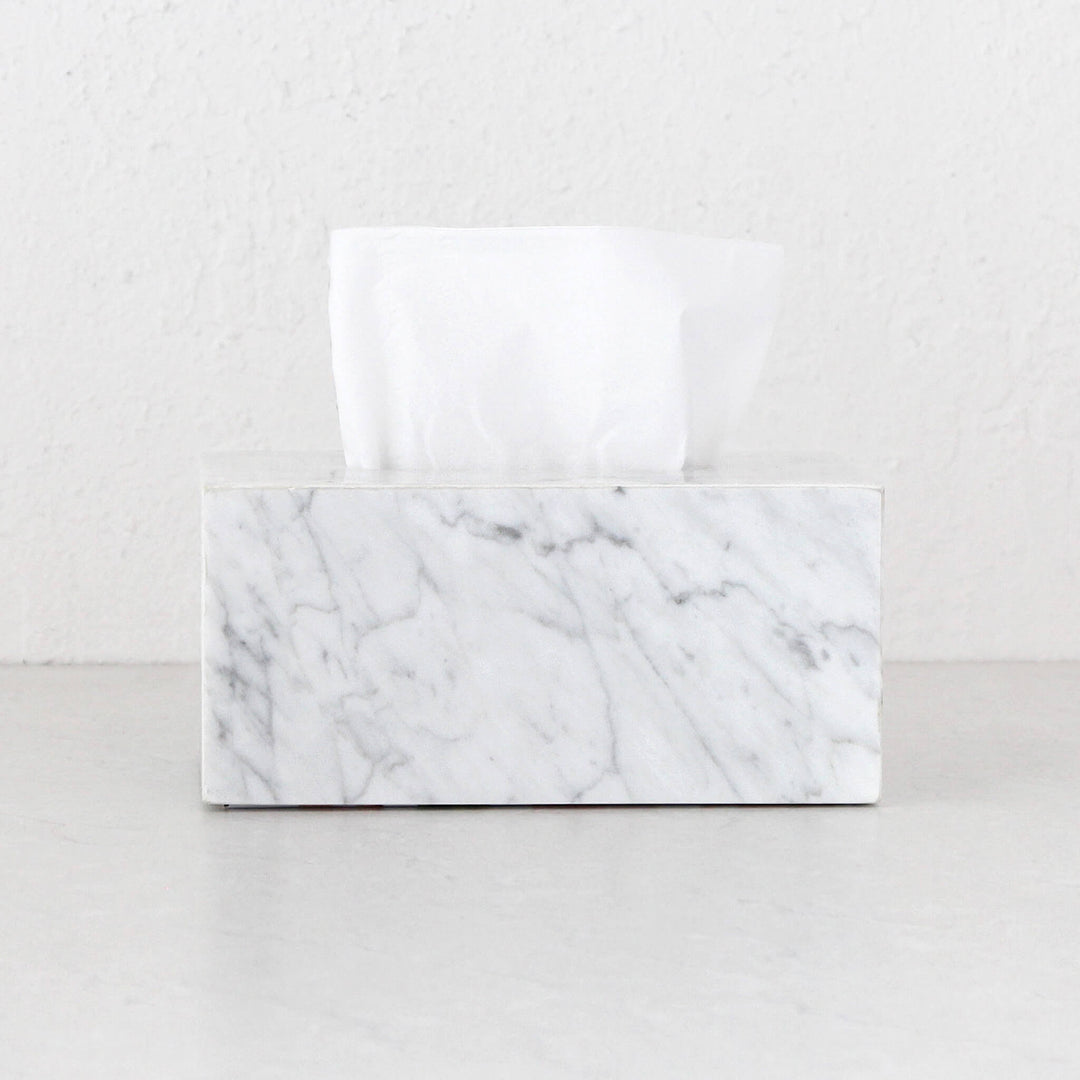 CAMERO RECTANGLE TISSUE BOX  |  WHITE MARBLE