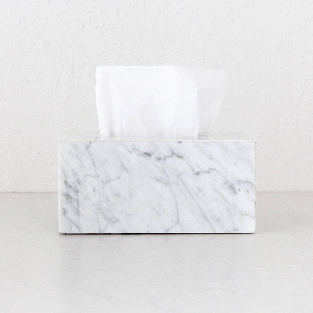 CAMERO RECTANGLE TISSUE BOX | WHITE MARBLE – Living By Design