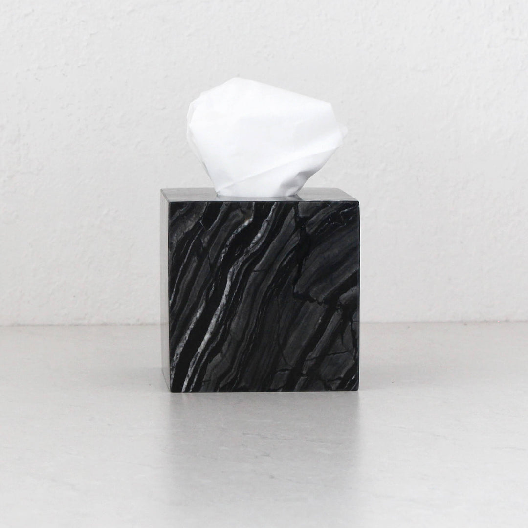 CAMERO SQUARE TISSUE BOX  |  DARK GREY MARBLE