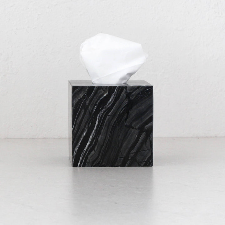 CAMERO SQUARE TISSUE BOX  |  DARK GREY MARBLE