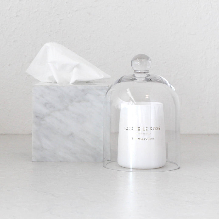 CAMERO SQUARE TISSUE BOX  |  WHITE MARBLE