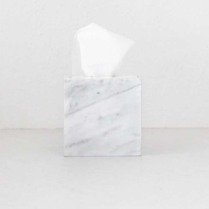 CAMERO SQUARE TISSUE BOX | WHITE MARBLE