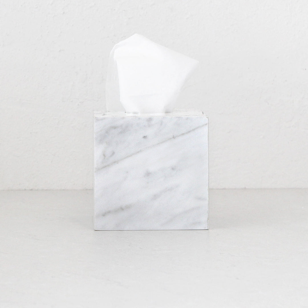 CAMERO SQUARE TISSUE BOX  |  WHITE MARBLE