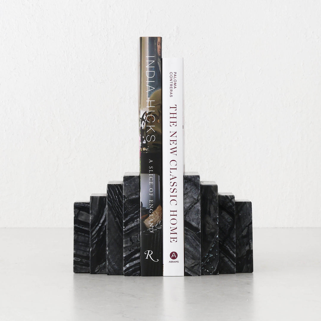 CAMERO MARBLE BOOKENDS  |  EMAS DARK GREY MARBLE