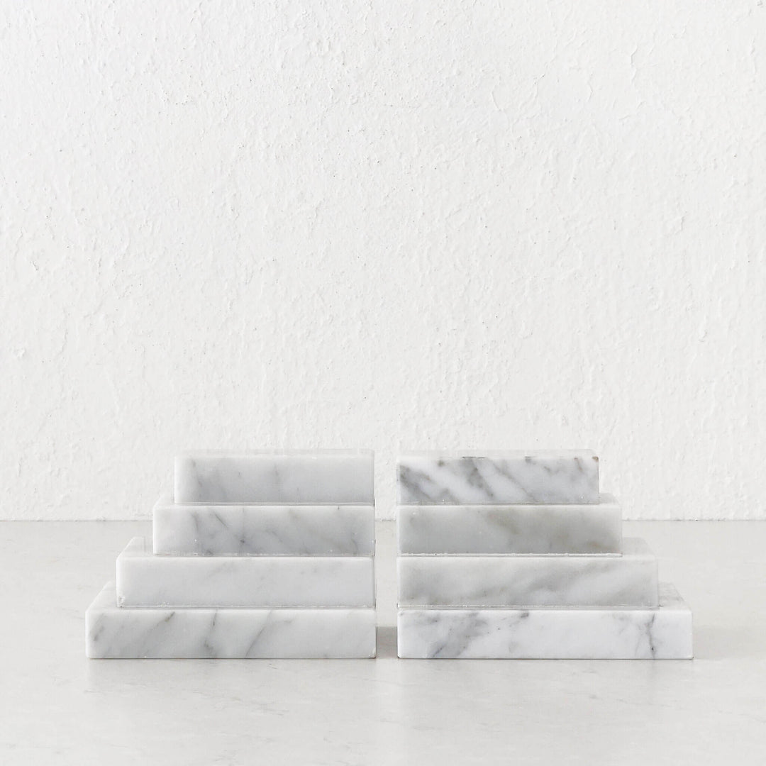 CAMERO MARBLE BOOKENDS  |  CARRARA WHITE MARBLE