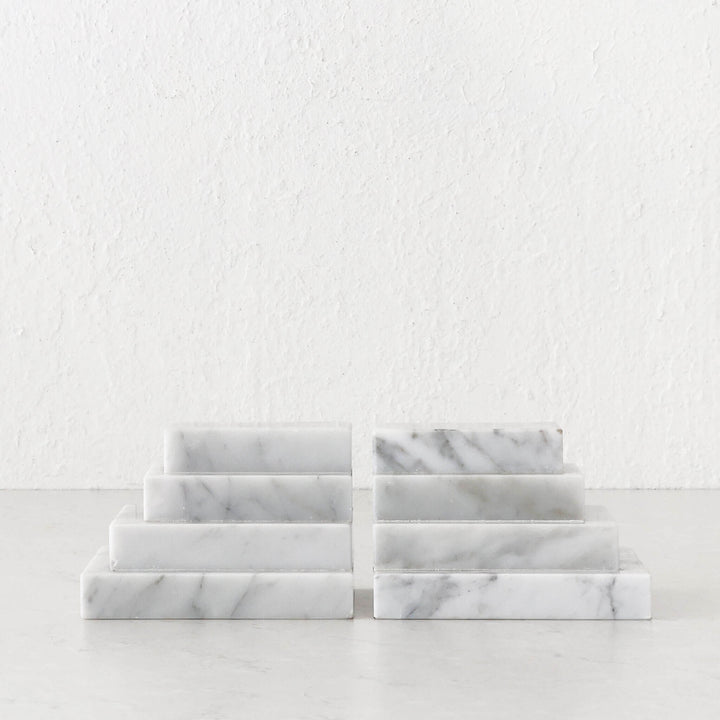 CAMERO MARBLE BOOKENDS  |  CARRARA WHITE MARBLE