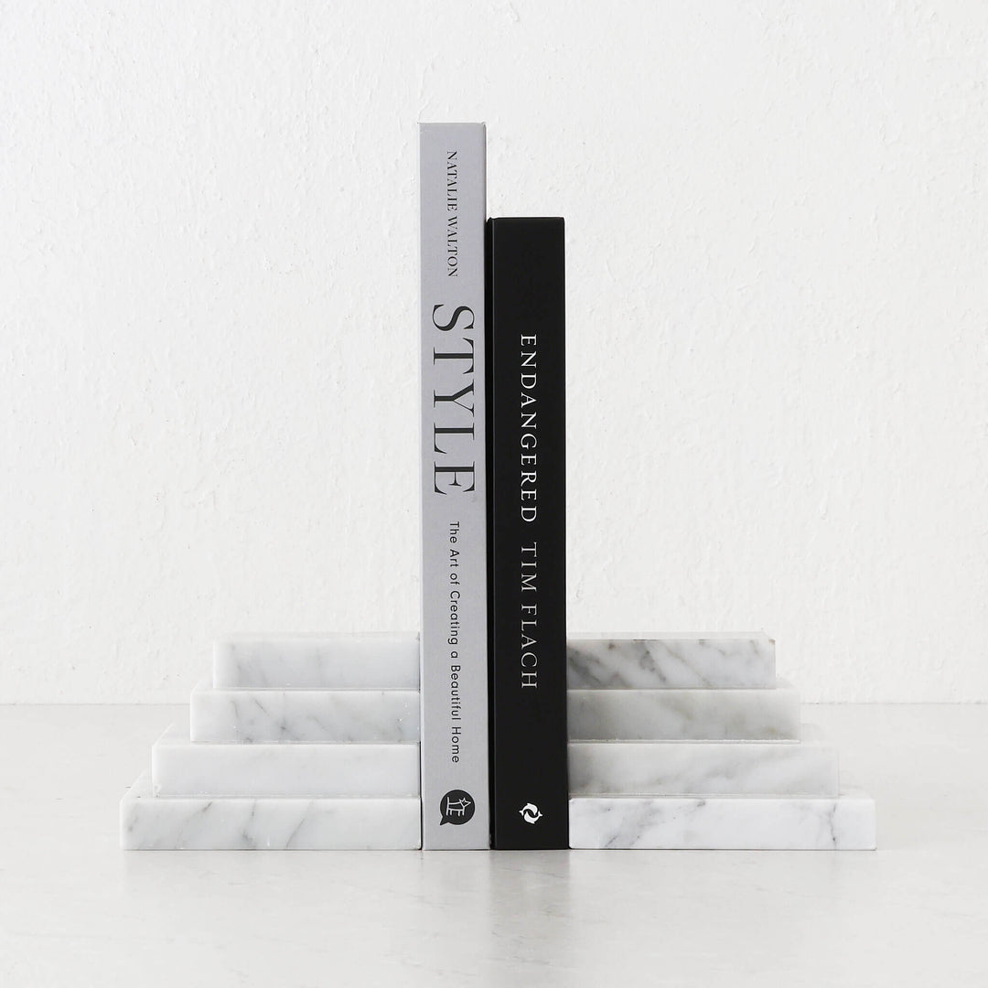 CAMERO MARBLE BOOKENDS  |  CARRARA WHITE MARBLE