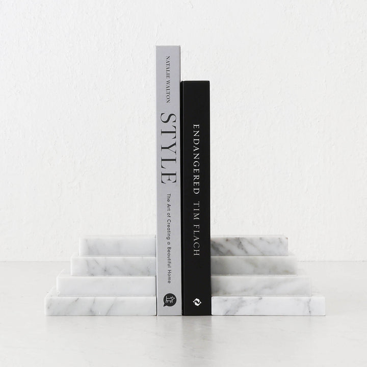 CAMERO MARBLE BOOKENDS  |  CARRARA WHITE MARBLE