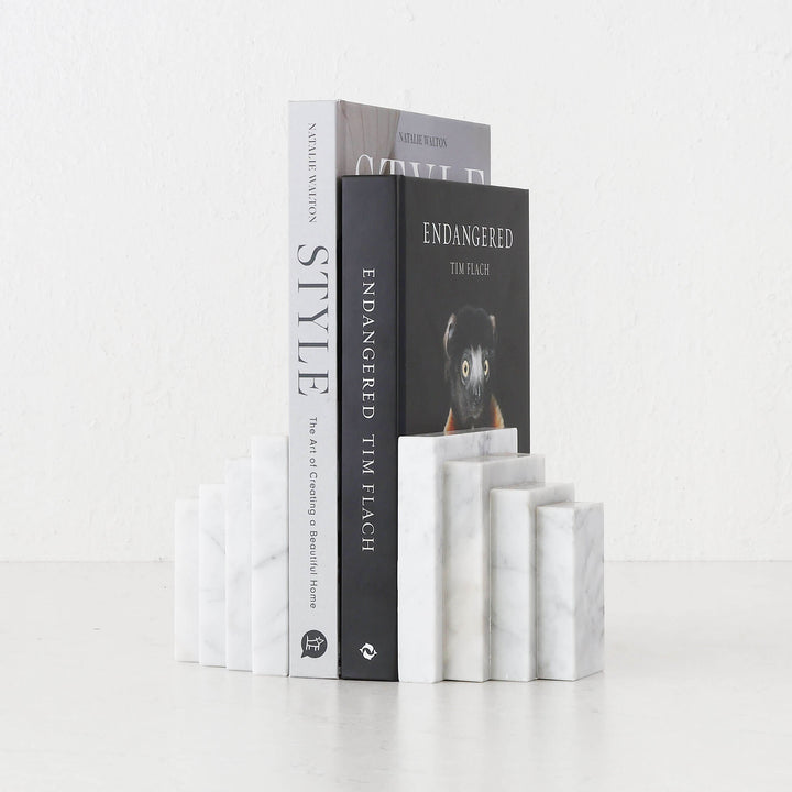 CAMERO MARBLE BOOKENDS  |  CARRARA WHITE MARBLE