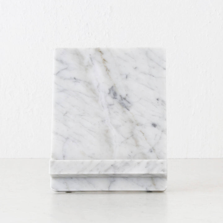 CAMERO MARBLE IPAD + COOKBOOK RECIPE STAND  |  CARRARA WHITE MARBLE