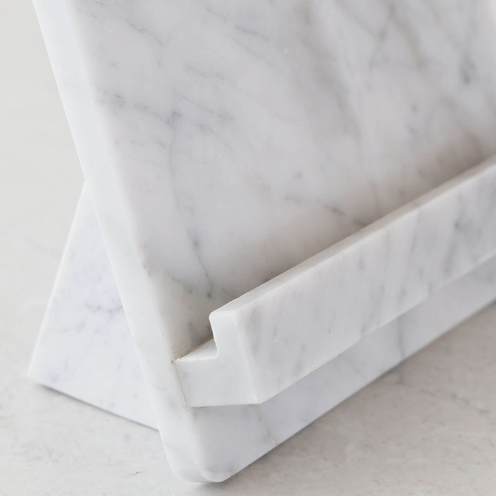 CAMERO MARBLE IPAD + COOKBOOK RECIPE STAND  |  CARRARA WHITE MARBLE