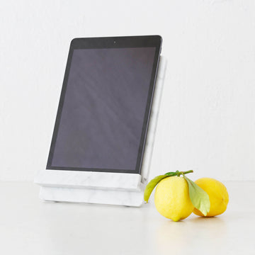 CAMERO MARBLE IPAD + COOKBOOK RECIPE STAND  |  CARRARA WHITE MARBLE