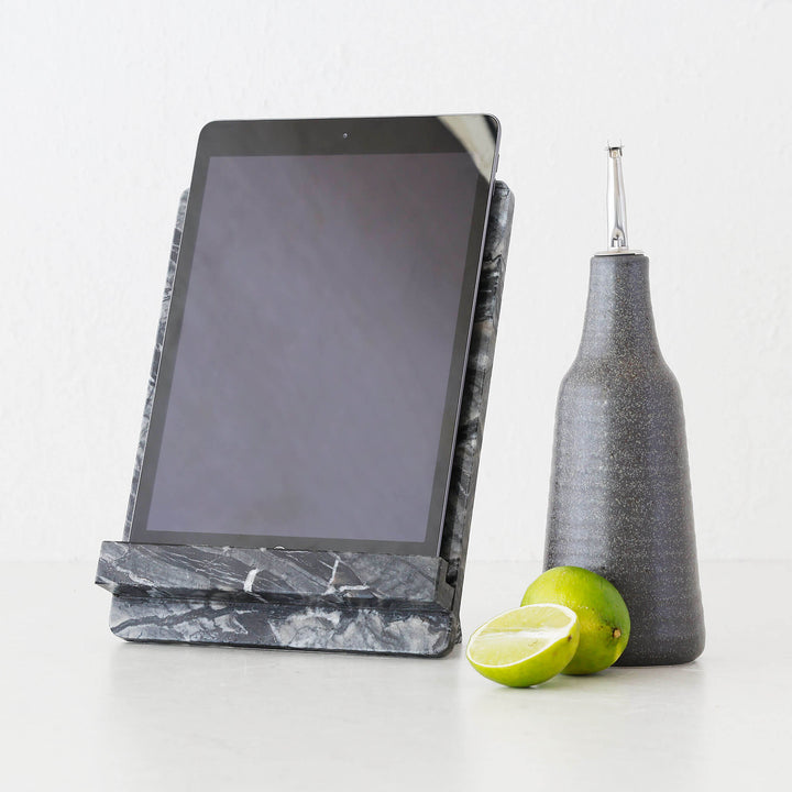 CAMERO MARBLE IPAD + COOKBOOK RECIPE STAND  |  EMAS DARK GREY MARBLE