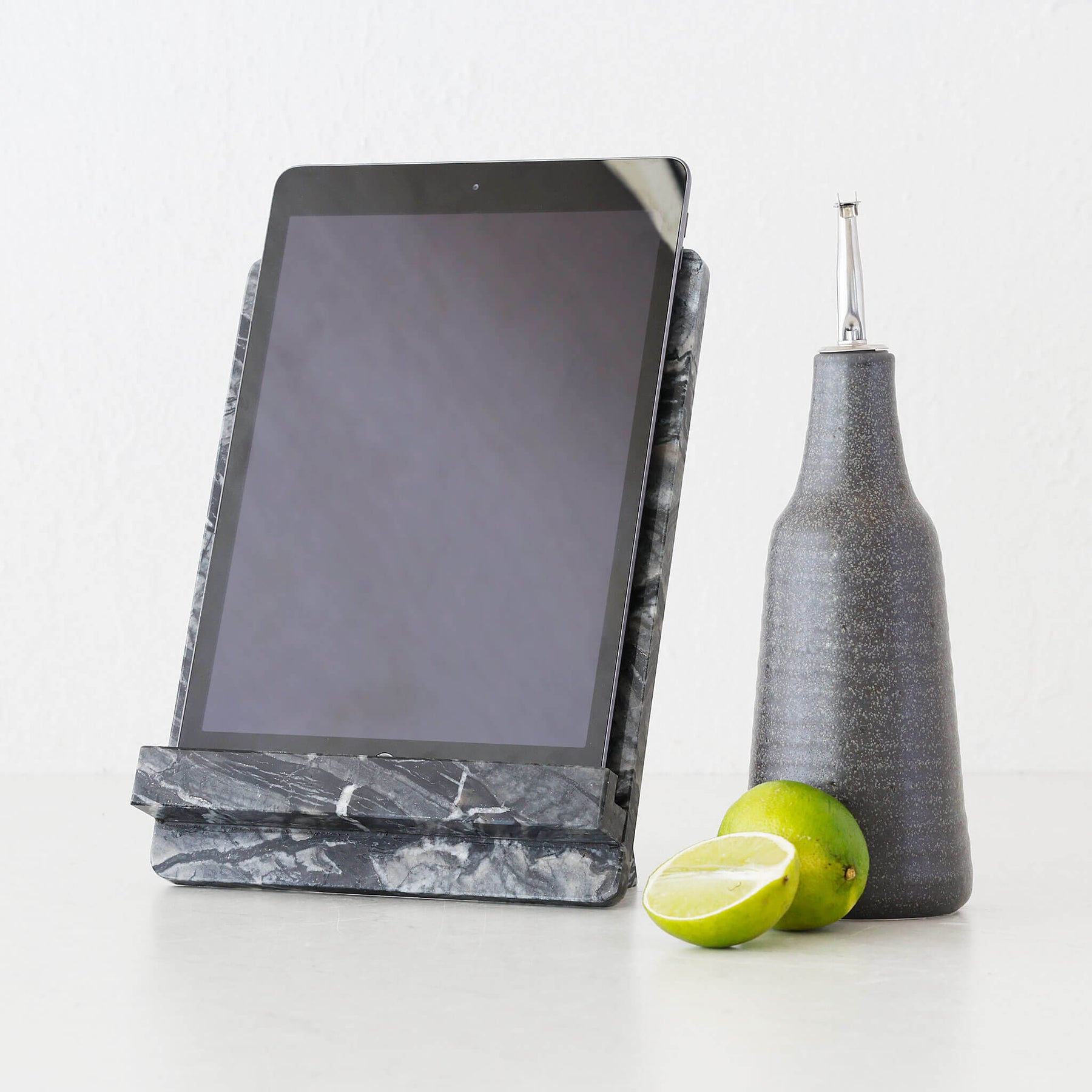 CAMERO MARBLE IPAD + COOKBOOK RECIPE STAND | EMAS DARK GREY MARBLE ...
