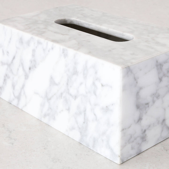 CAMERO MARBLE RECTANGLE TISSUE BOX  |  CARRARA WHITE MARBLE