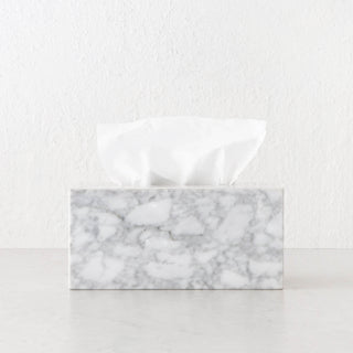 CAMERO MARBLE RECTANGLE TISSUE BOX  |  CARRARA WHITE MARBLE