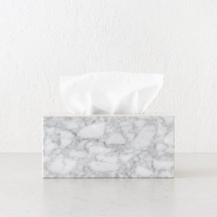 CAMERO MARBLE RECTANGLE TISSUE BOX  |  CARRARA WHITE MARBLE
