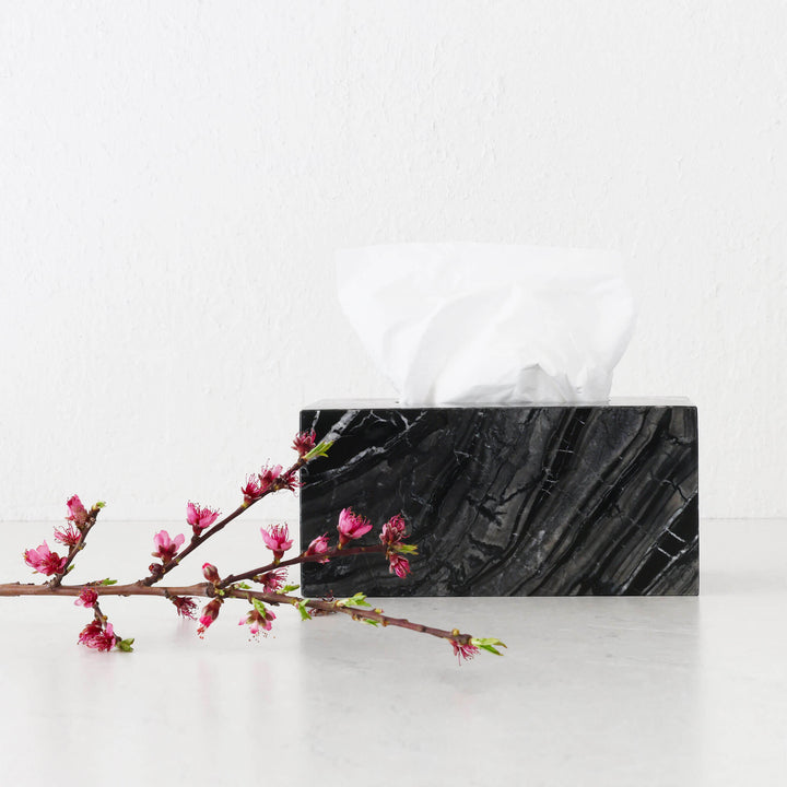 CAMERO MARBLE RECTANGLE TISSUE BOX   |  EMAS DARK GREY MARBLE
