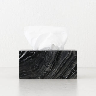CAMERO MARBLE RECTANGLE TISSUE BOX  |  EMAS DARK GREY MARBLE