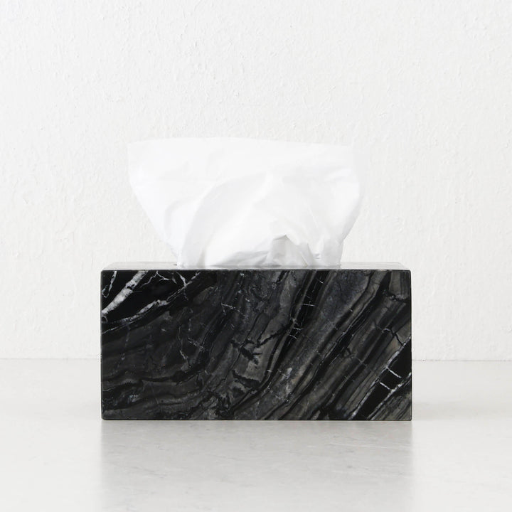 CAMERO MARBLE RECTANGLE TISSUE BOX  |  EMAS DARK GREY MARBLE