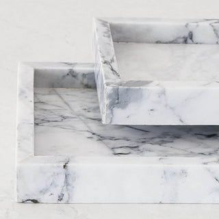 CAMERO MARBLE RECTANGLE TRAY  |  SET OF 2  |  CARRARA WHITE MARBLE