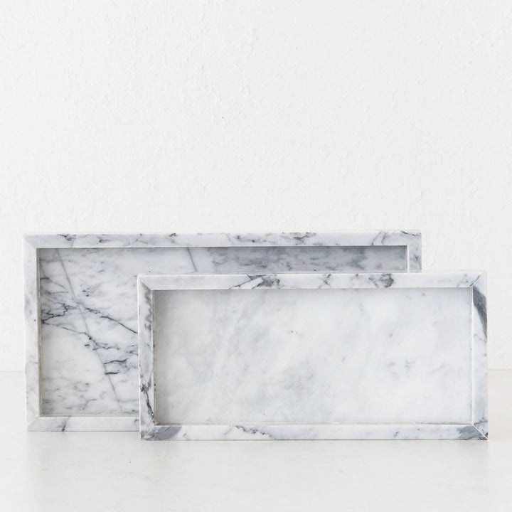 CAMERO MARBLE RECTANGLE TRAY  |  SET OF 2  |  CARRARA WHITE MARBLE